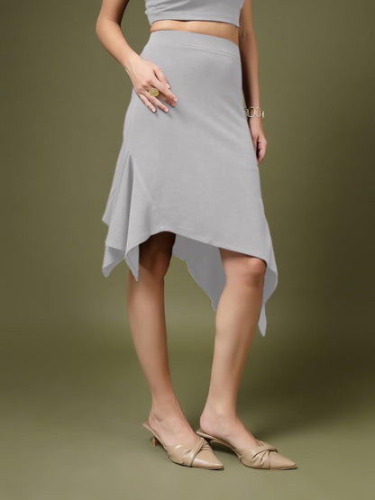 OOMPH! A-Line Handkerchief Hem Lycra Skirt for Women Grey - msk236
