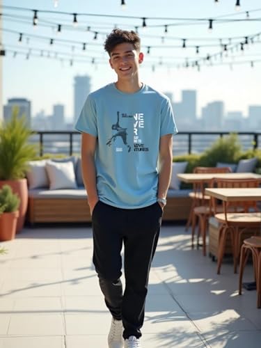 Nobero MenS Letter Print Regular Fit T-Shirt (1M-Twts-C0561-Wr_Powder Blue