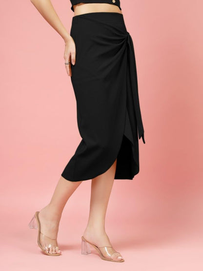 OOMPH! Stertchable Ribbed Wraparound Lycra Skirt for Women Black - msk094