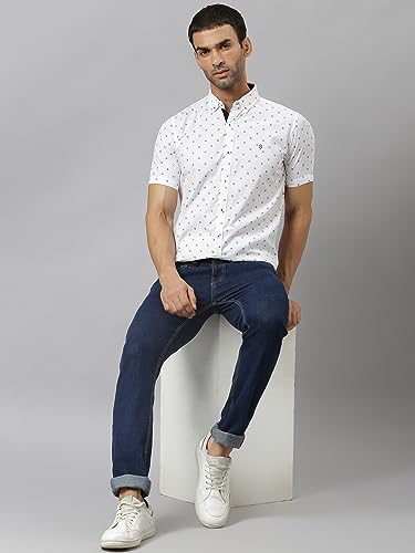 Thomas Scott MenS Printed Slim Fit 100% Cotton Casual Shirt With Button Down Collar And Half Sleeve Bright White