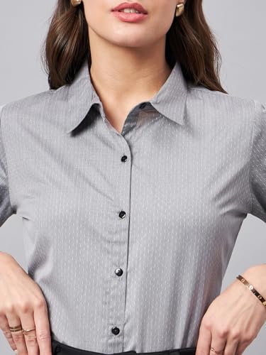 Style Quotient Women Micro Ditys Self Design Grey Polycotton Formal Shirt