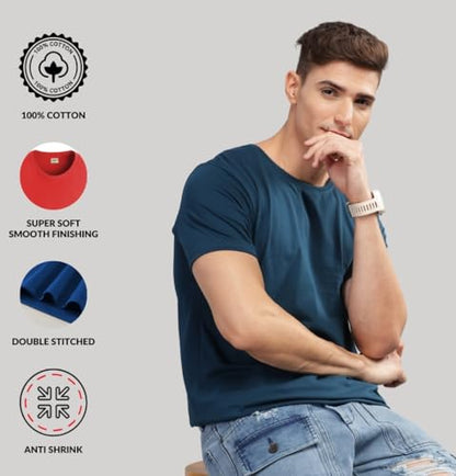 ADRO Mens T Shirts | Solid Tshirts for Men | Pure Cotton Lycra Fabric | 4 Way Stretch Smart tech Tshirt | Pack of 2 Round Neck T