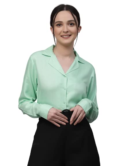 Style Quotient Women Mint Green Solid Twill Rayon Regular Formal Shirt
