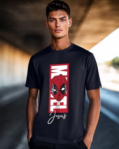 Bewakoof Official Marvel Merchandise Deadpool Mens Graphic Print Regular Fit Half Sleeve Round Neck Cotton Jersey T-Shirt_64486