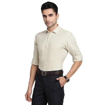Turtle Men 100% Cotton Beige Solid Slim Fit Formal Shirts