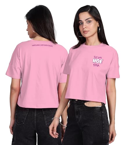 SHODOX 100% Cotton Regular Fit Half Sleeve Printed Waist Length T-Shirt for Womens (Pack of 1)