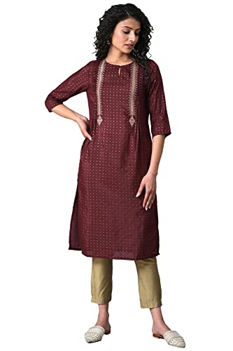 W for Woman Maroon Gold Glitter Printed Kurta