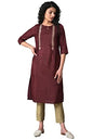W for Woman Maroon Gold Glitter Printed Kurta