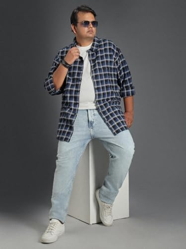 High Star MenS Checkered Slim Fit Shirt (Hsmshw23F3_C5_Blue