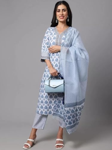 Tee Projekt WomenS Cotton Blend Kurta Set With Dupatta | Kurta Set For Women | Festive Kurta Set For Women | Regular Fit Kurta