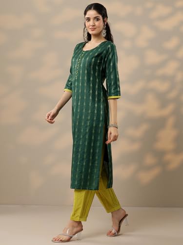 Libas Womens Woven Design Silk Blend Straight Kurta With Salwar And Dupatta