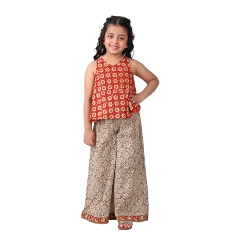 Fabindia GirlS Cotton Pallazo Set (100188201_Beige_2-3Y)