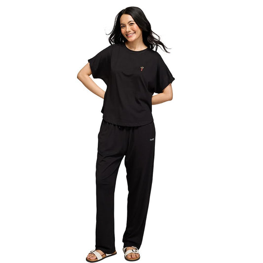 NYKD (NYS932 Soft Modal Cotton Coords Night Suit for Women | Relaxed Fit Round Neck T-Shirt with Extended Shoulder Sleeves & Pyj