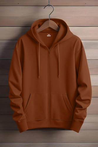 Nobero MenS Fleece Neck Hooded Sweatshirt (1M-Twzp-R0004_Mocha Bisque