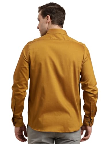 Turtle Men 100% Cotton Slim Fit Mustard Self Design Formal Shirt