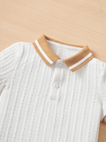 AVANOVA Boys 2-Piece Outfit Set  White Knitted Polo Collar Short Sleeve T-Shirt with Matching Shorts | Casual Summer Clothing fo