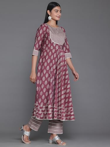 Libas WomenS Silk Blend Printed Kurta Set (35324_Mauve