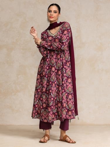Varanga Ethnic Printed V Neck Chudidar Sleeve Anarkali With Trouser & Dupatta