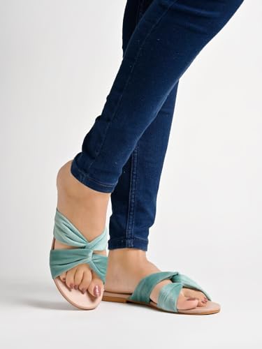 Shoetopia Girls Green Flat Slide Sandals  Soft Suede Knot Strap Casual Summer Slip-Ons For Everyday Comfort Stylish, |Footwear L