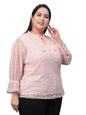 Style Quotient Womens Self Design Tie-Up Neck Puff Sleeves Lace Cotton Plus Size Top