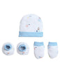 BUMZEE Boys Cotton Cap Mitten Bootie White & Sky Blue - 0-3 Months (Peb11061-wht)