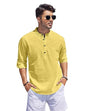 Hemadhav MenS Regular Fit Cotton Blend Casual Kurta Yellow