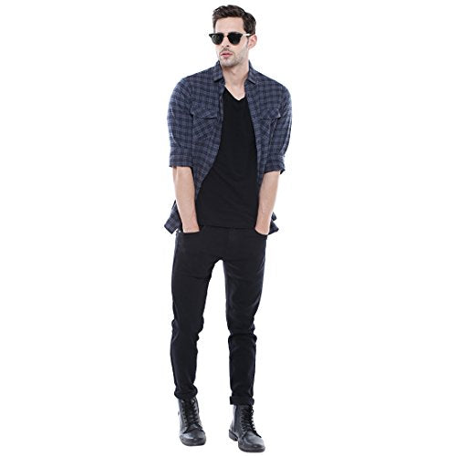 Dennis Lingo MenS Grey Checks Slim Fit Cotton Spread Collar Full Sleeves Casual Shirt With Flap Pockets