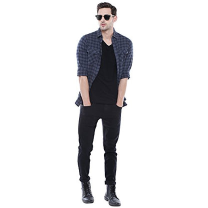 Dennis Lingo MenS Grey Checks Slim Fit Cotton Spread Collar Full Sleeves Casual Shirt With Flap Pockets