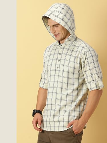 Thomas Scott 100% Cotton Checkred Hodiee Half Placket Shirts for Mens
