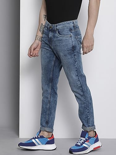 The Indian Garage Co Men Slim Fit Solid Mid-Rise Stretchable Mid Rise Jeans Blue