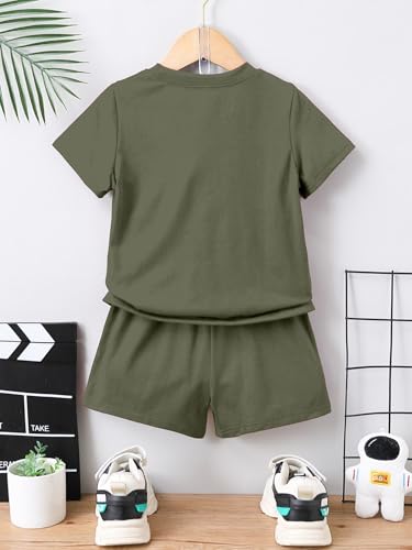 AVANOVA Boys Mehandi 2pcs Young Boy Loose Comfortable T-Shirt With Los Angeles Print And Shorts, Casual Cute Style Suitable For