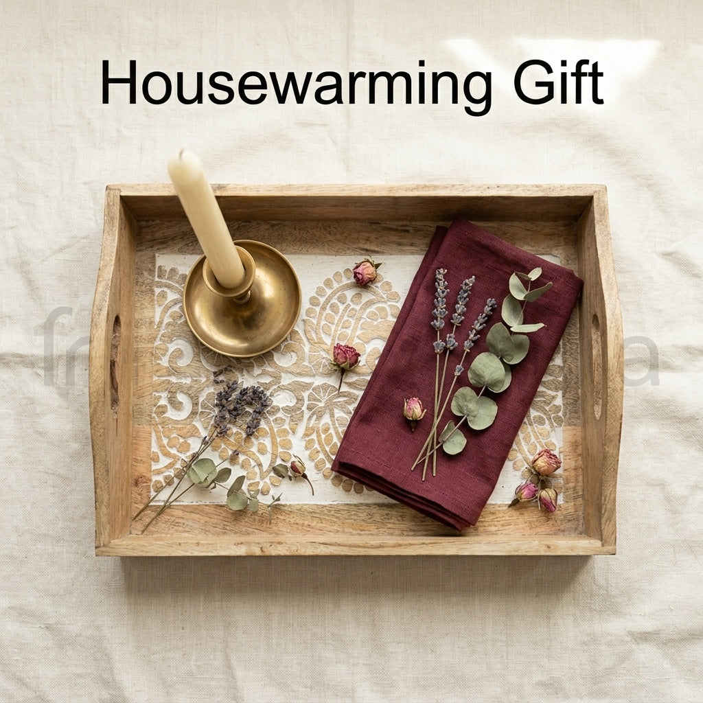 Hand Carved Wooden Breakfast Serving Tray w/ Handle | Kitchen Serve-Ware Accessories | 15x10 | 2050
