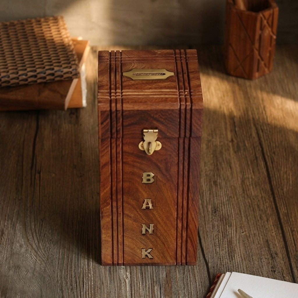 STORE INDYA Handmade Wooden Piggy Bank for Kids, Boys, Girls & Adults - Decorative Coin Money Bank Savings Box - Perfect Gift for Children