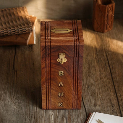 STORE INDYA Handmade Wooden Piggy Bank for Kids, Boys, Girls & Adults - Decorative Coin Money Bank Savings Box - Perfect Gift for Children