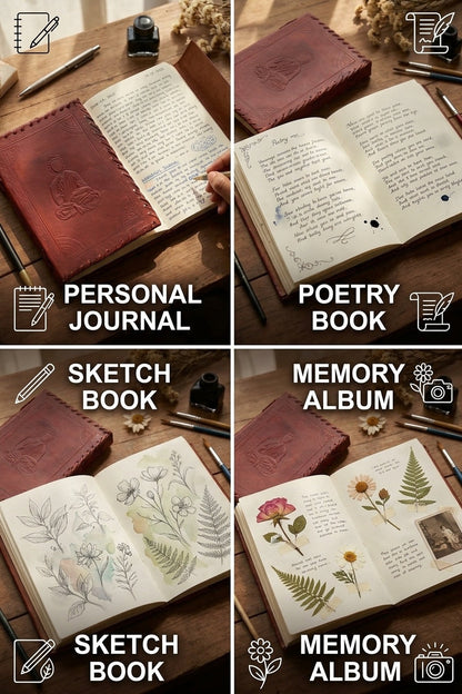 Premium Leather Diary | Handmade Leather Journal & Personal Organizer, Travel Notebook with Buddha Embossed Cover, Vintage Writing Diary for Men & Women, Refillable Rustic Notebook