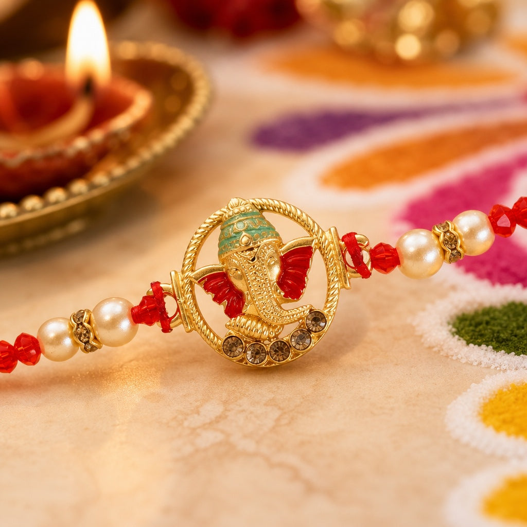 Premium Designer Ganesha, Ganpati Rakhi for Brother – Rakhi Thread, Rakhi Bracelet, Traditional Raksha Bandhan Gift for Bhaiya