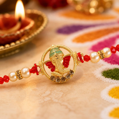 Premium Designer Ganesha, Ganpati Rakhi for Brother – Rakhi Thread, Rakhi Bracelet, Traditional Raksha Bandhan Gift for Bhaiya