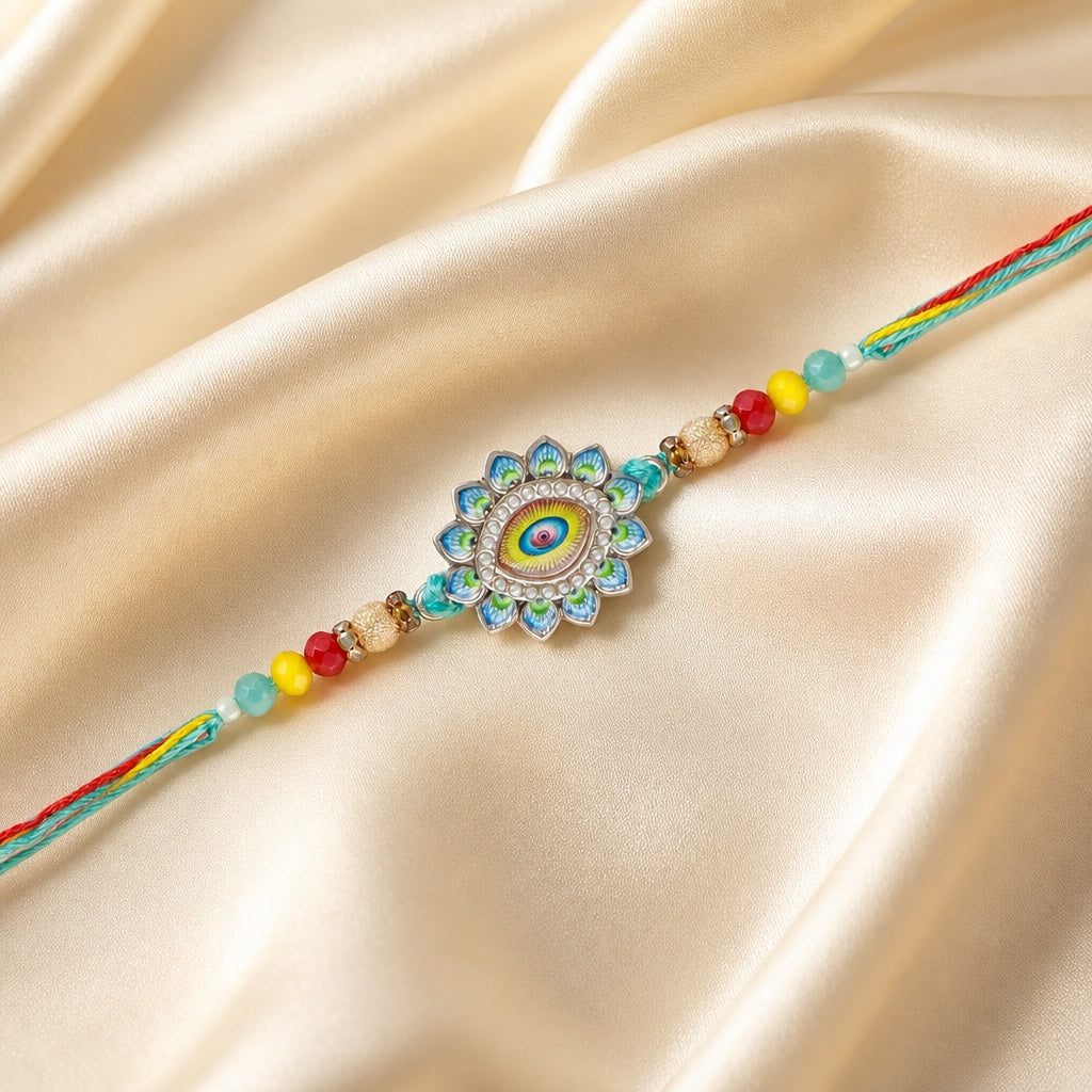 Store Indya Premium Designer Evil Eye Rakhi Set of 2 | for Bhaiya Bhabhi – Traditional Lumba Set, Thread Rakhi with Stones – Ideal Raksha Bandhan Gift