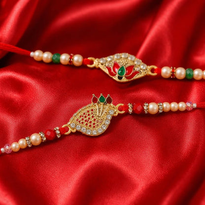 Premium Designer Rakhi Set of 2 for Brother – Rakhi Thread, Rakhi Bracelet, Traditional Raksha Bandhan Gift for Bhaiya