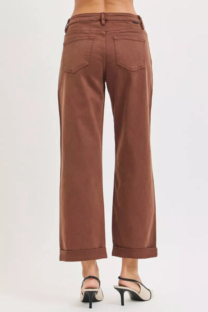 RISEN Full Size Tummy Control Mid Rise Ankle Barrel Baggy Plus Size