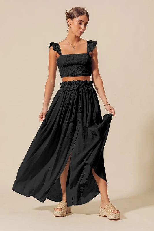SO ME Smocked Top and Flowy Maxi Skirt Set
