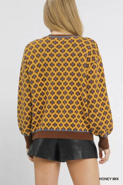 Umgee Abstract Print Crew Neck Sweater