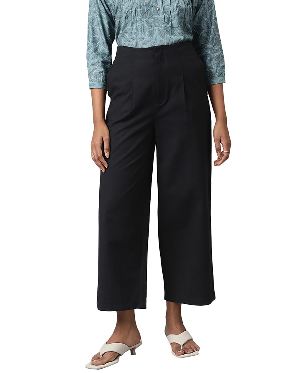 Fabindia Women Cotton Linen Ankle Length Casual Pant Black_Xs