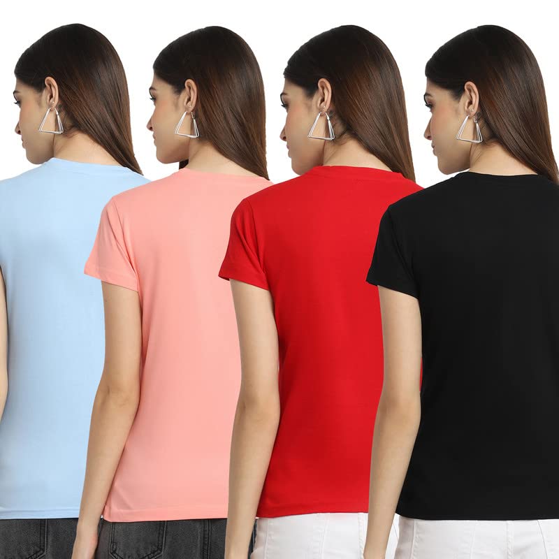 Preneum Womens Cotton Regular Fit Latest Graphic Stylish Printed Short Sleeves Casual T-Shirt || Trendy & Latest Style (Pack 4)