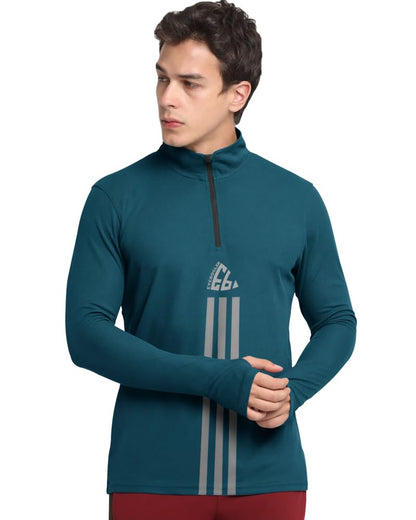 Eyebogler Men Polo Neck Graphic Printed Full Sleeve Regular Fir T-Shirt Ink Blue