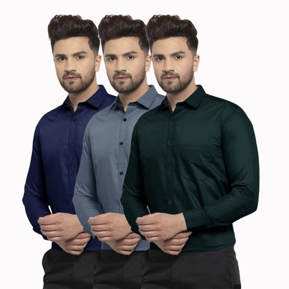 Pinkmint Mens Combo Shirt Cotton Stylish Spread Collar Long Sleeve Shirt Formal Wear (Pack of 3)