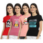 Preneum Womens Cotton Regular Fit Latest Graphic Stylish Printed Short Sleeves Casual T-Shirt || Trending & Style (Pack 4), Red