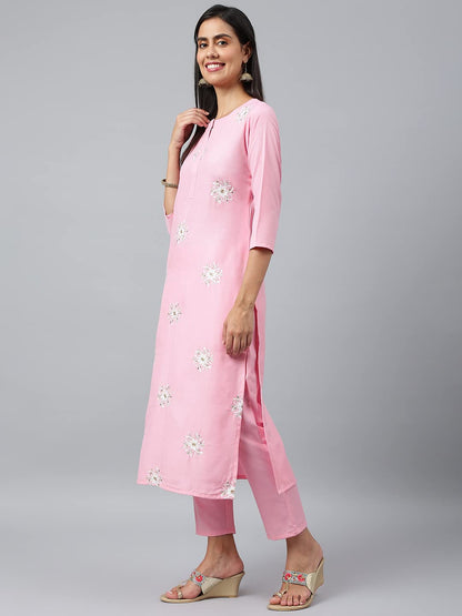 ANNI DESIGNER Women's Cotton Blend Embroidered Regular Kurta with Pant & Dupatta