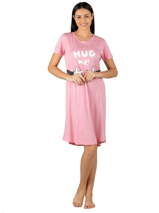 Evolove WomenS Cotton Knee Length Short Night Gown Nighty Dress With Pocket, Super Soft Comfortable (Light Pink, Sngkcpms22-M51