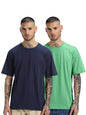 Veirdo Mens C- Oversized Baggy Fit Drop Shoulder Short Sleeve Round Neck Solid Cotton T-Shirt